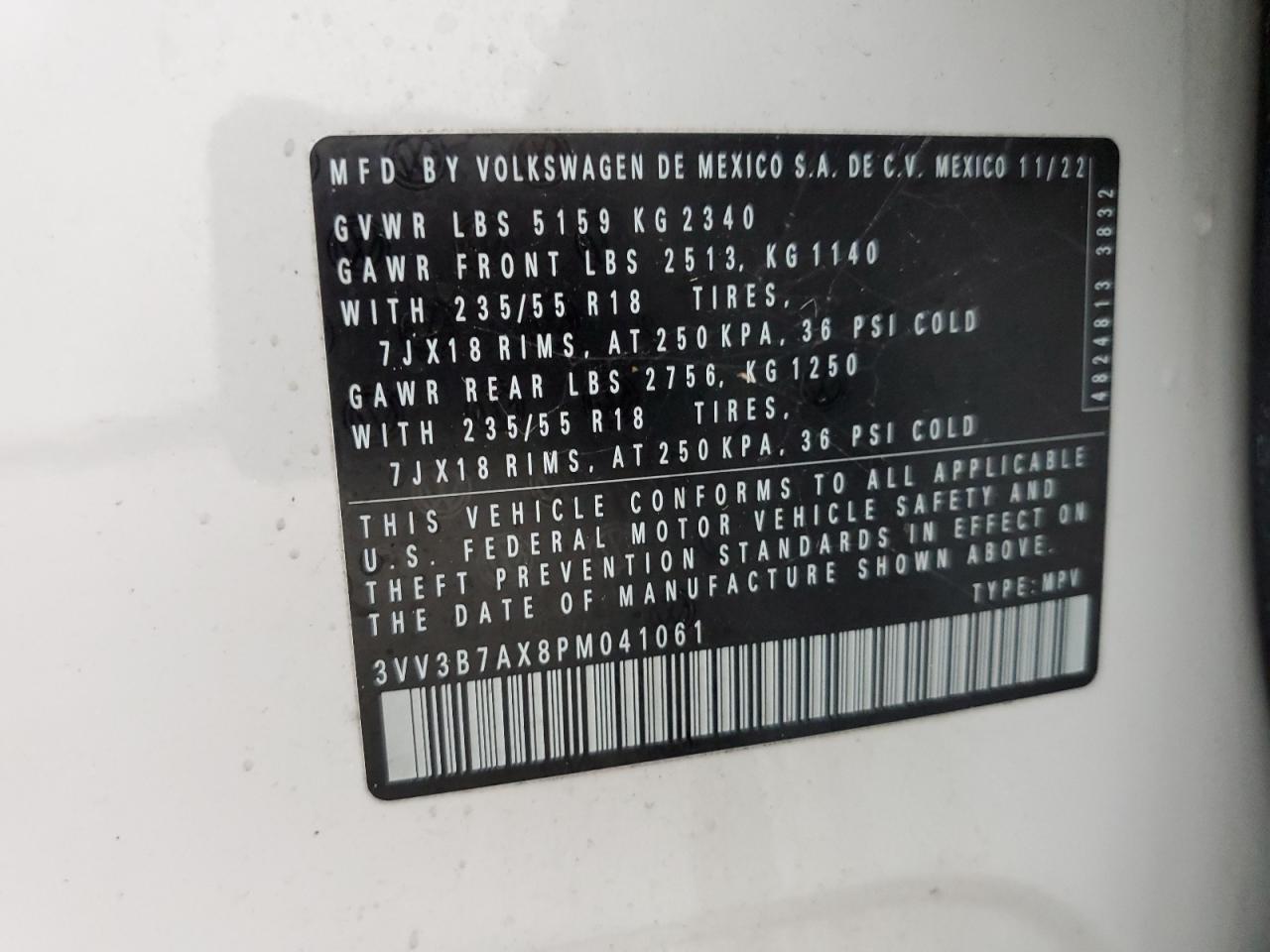 2023 Volkswagen Tiguan Se VIN: 3VV3B7AX8PM041061 Lot: 81041855