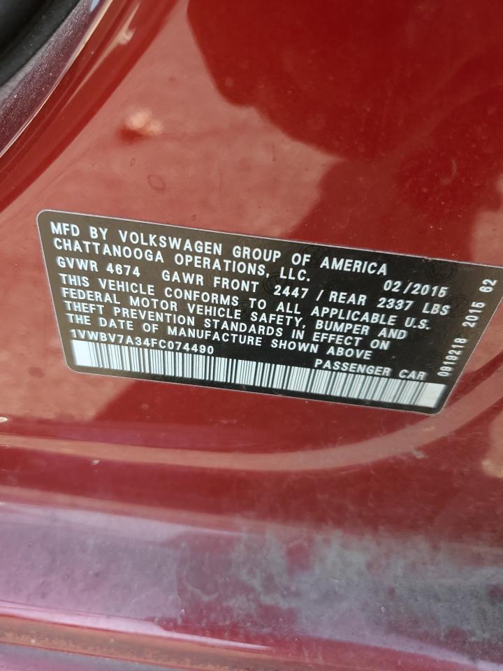 2015 Volkswagen Passat Se VIN: 1VWBV7A34FC074490 Lot: 81207205