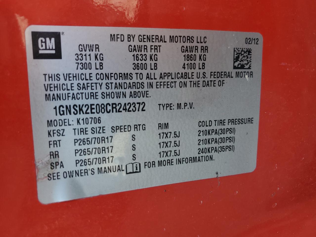 2012 Chevrolet Tahoe Special VIN: 1GNSK2E08CR242372 Lot: 82125005