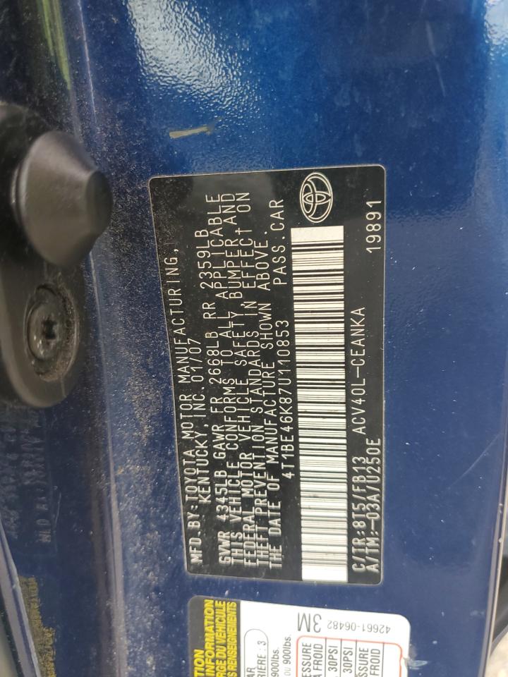 2007 Toyota Camry Ce VIN: 4T1BE46K87U110853 Lot: 81191985