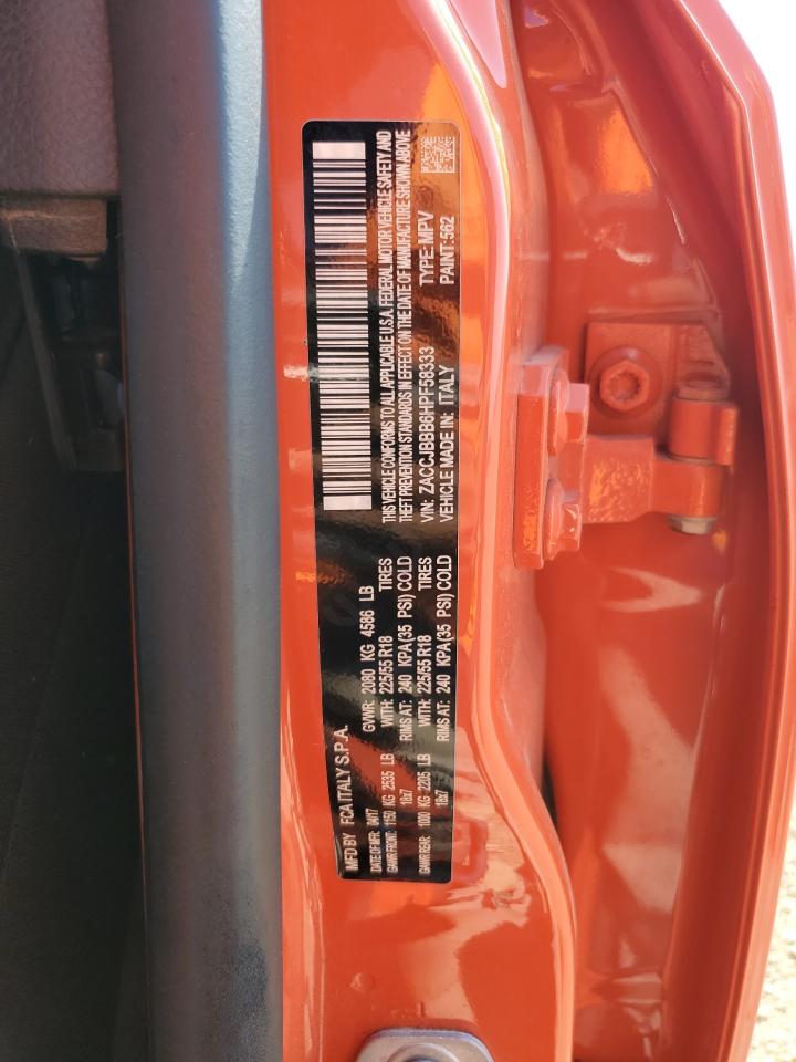 2017 Jeep Renegade Latitude VIN: ZACCJBBB6HPF58333 Lot: 80451535