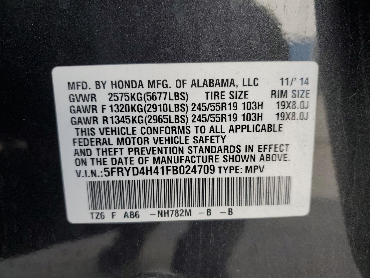 2015 Acura Mdx Technology VIN: 5FRYD4H41FB024709 Lot: 81840915