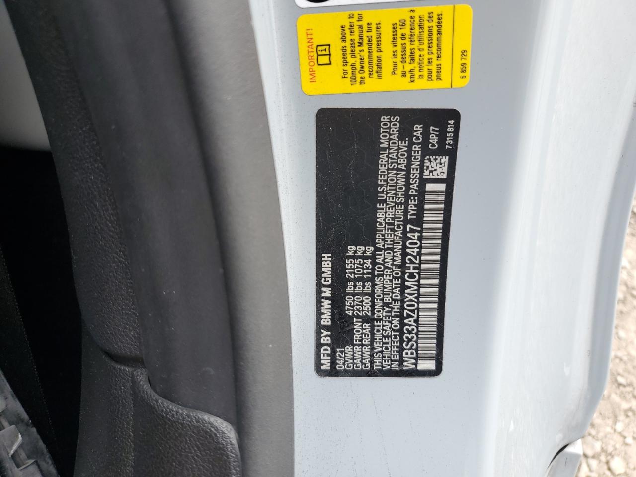 2021 BMW M4 Competition VIN: WBS33AZ0XMCH24047 Lot: 81635055