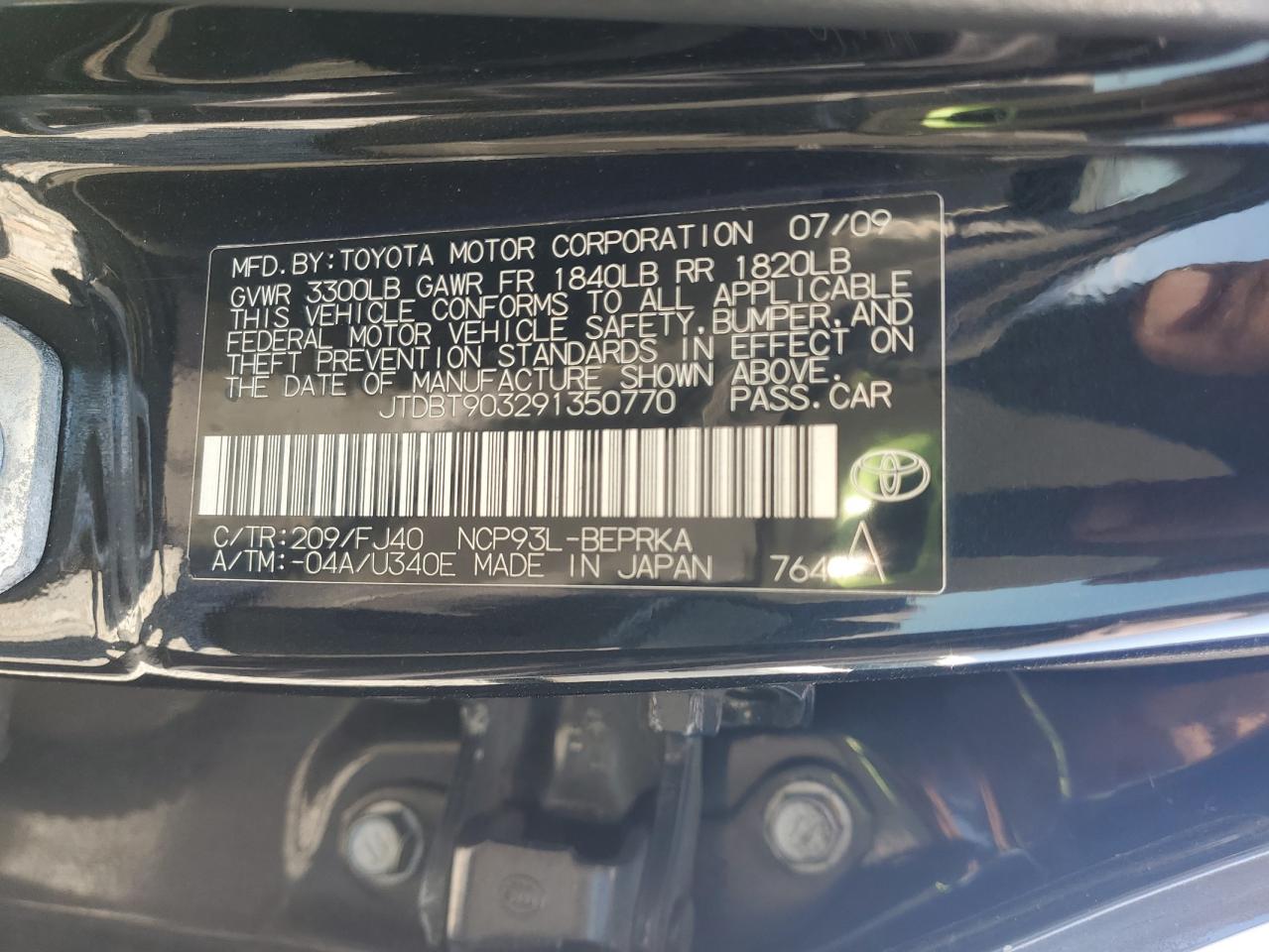2009 Toyota Yaris VIN: JTDBT903291350770 Lot: 80551255