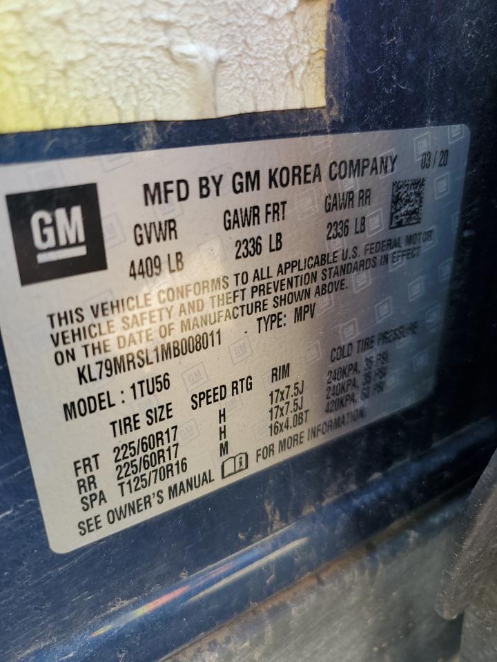 2021 Chevrolet Trailblazer Lt VIN: KL79MRSL1MB008011 Lot: 70503535