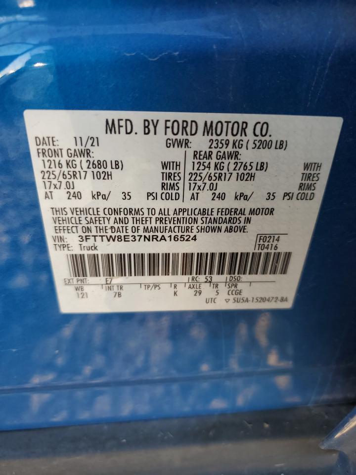 2022 Ford Maverick VIN: 3FTTW8E37NRA16524 Lot: 81781425