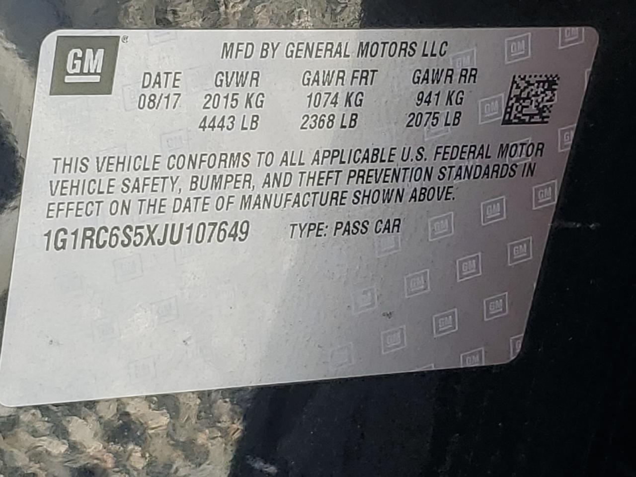 2018 Chevrolet Volt Lt VIN: 1G1RC6S5XJU107649 Lot: 81339365