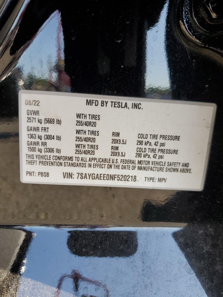 2022 Tesla Model Y VIN: 7SAYGAEE0NF520218 Lot: 80079915