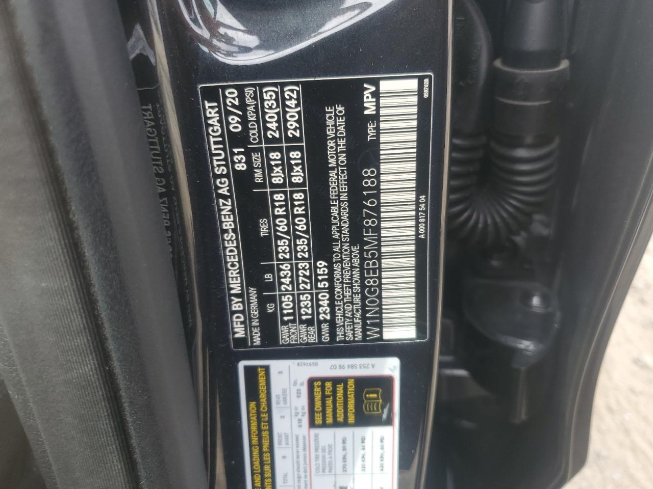 2021 Mercedes-Benz Glc 300 4Matic VIN: W1N0G8EB5MF876188 Lot: 84624415