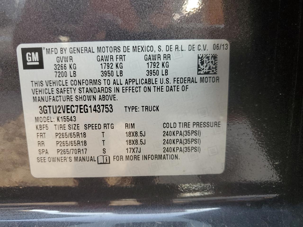 2014 GMC Sierra K1500 Slt VIN: 3GTU2VEC7EG143753 Lot: 81228355