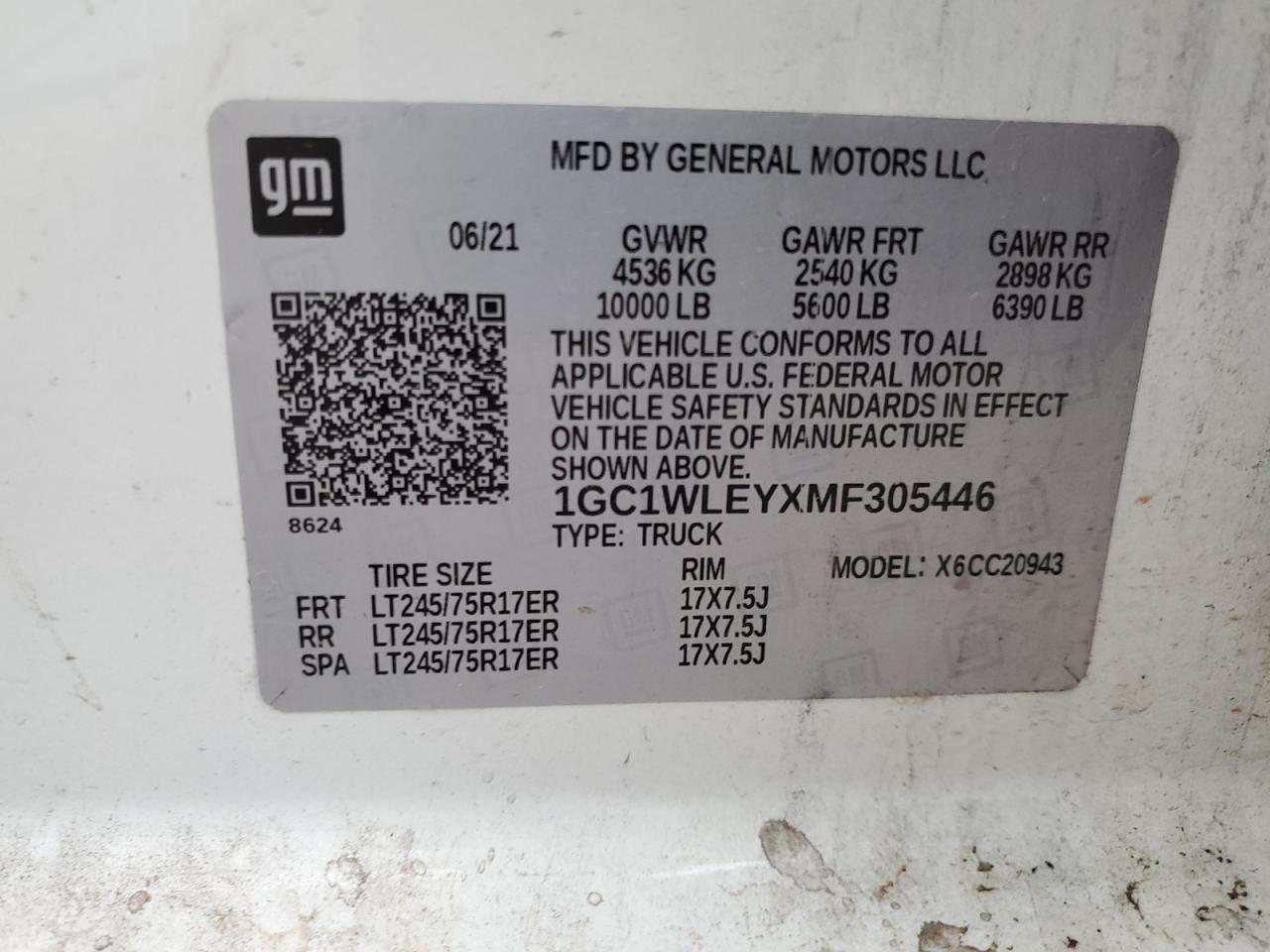 2021 Chevrolet Silverado C2500 Heavy Duty VIN: 1GC1WLEYXMF305446 Lot: 82107035