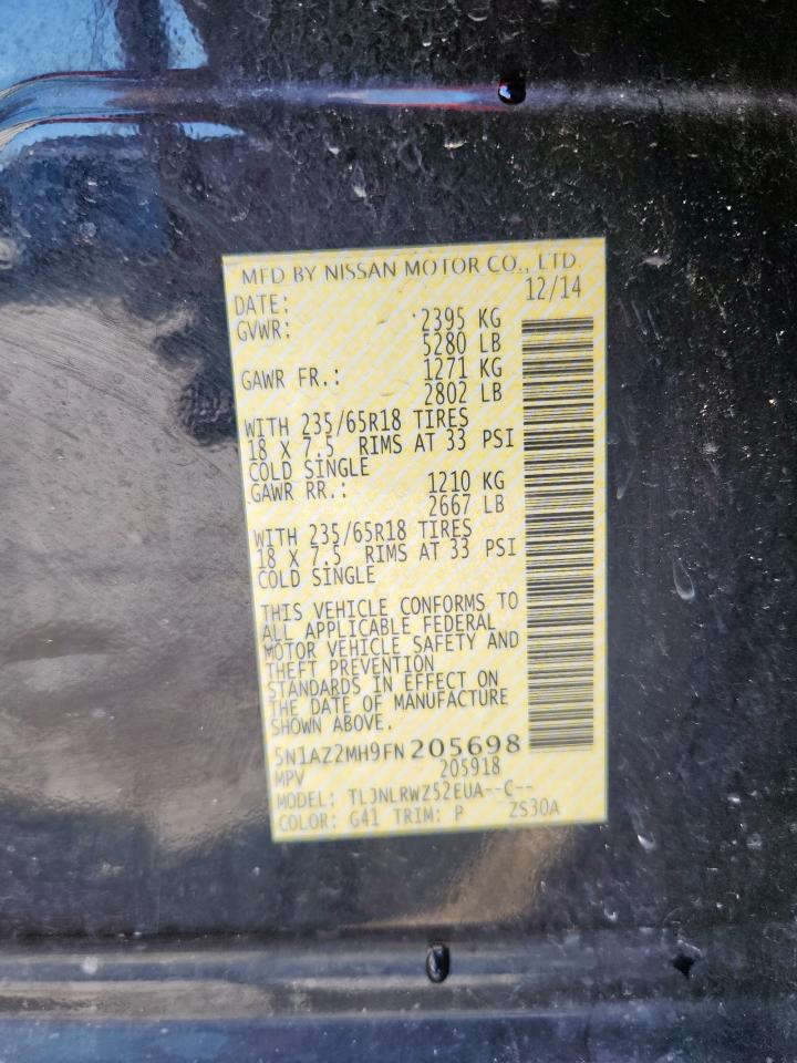 2015 Nissan Murano S VIN: 5N1AZ2MH9FN205698 Lot: 80326255