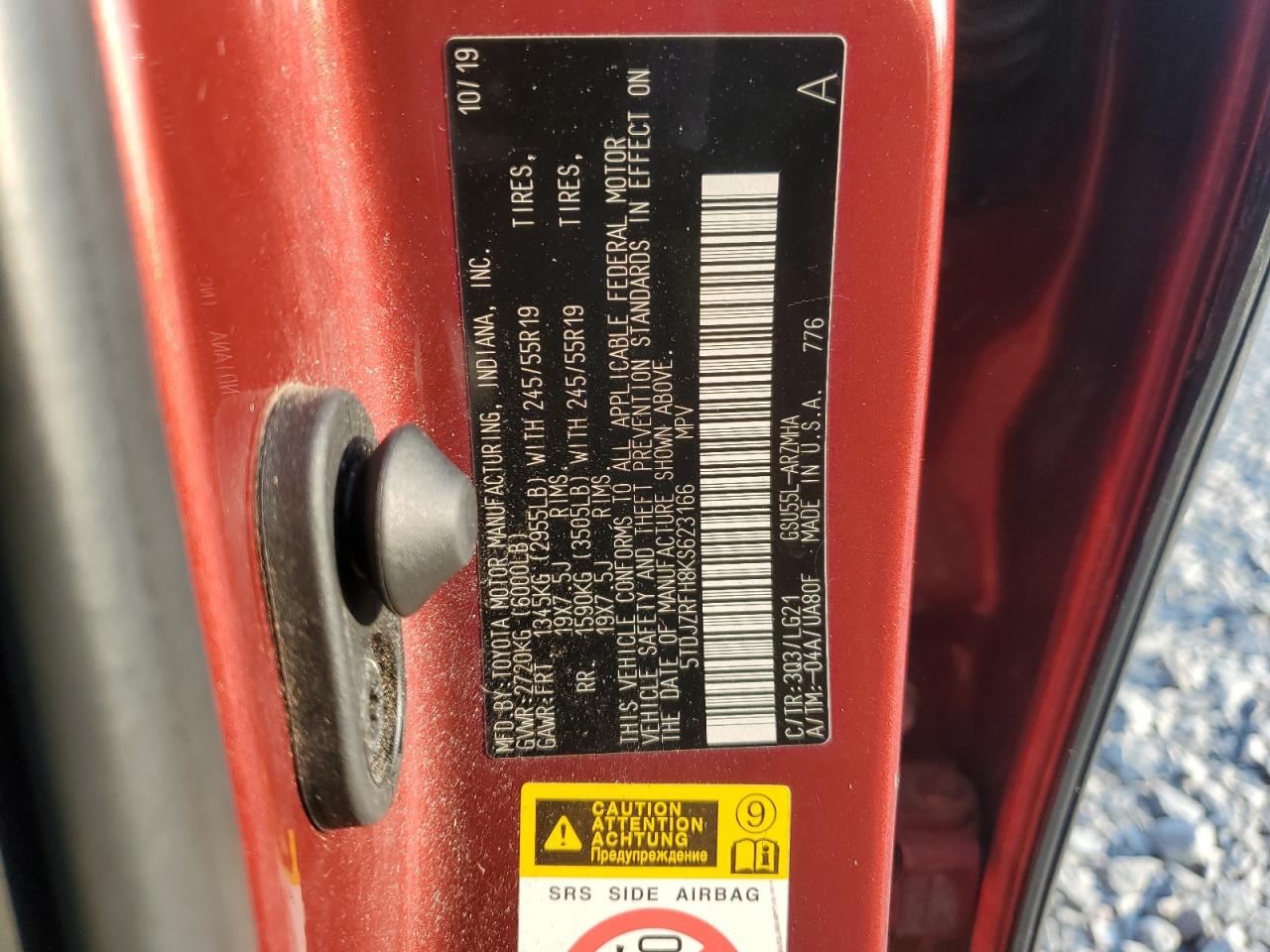 2019 Toyota Highlander Se VIN: 5TDJZRFH8KS623166 Lot: 81487715