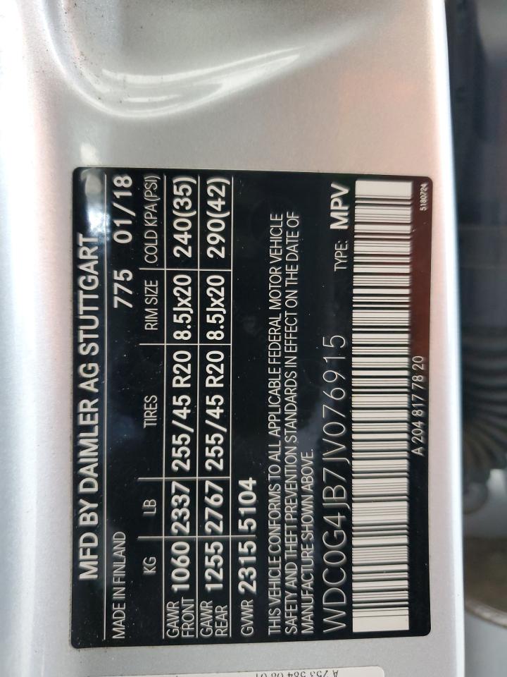 2018 Mercedes-Benz Glc 300 VIN: WDC0G4JB7JV076915 Lot: 71904055