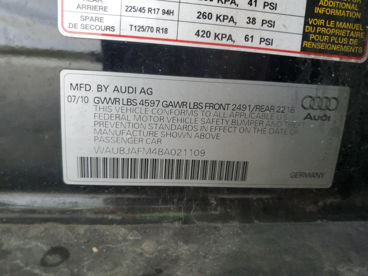 2011 Audi A3 Premium VIN: WAUBJAFM4BA021109 Lot: 70766845