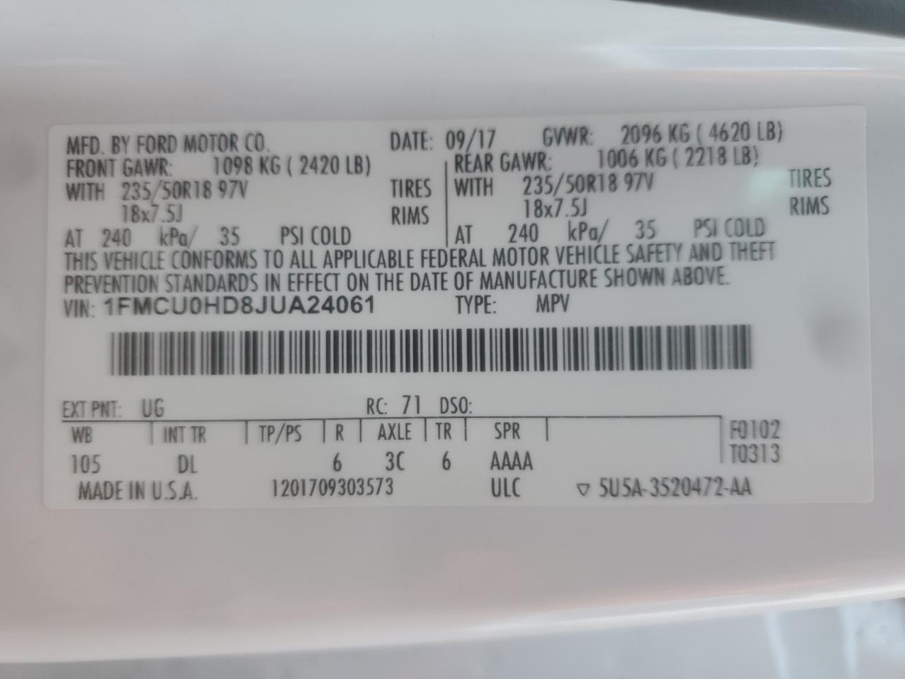 2018 Ford Escape Sel VIN: 1FMCU0HD8JUA24061 Lot: 80534215