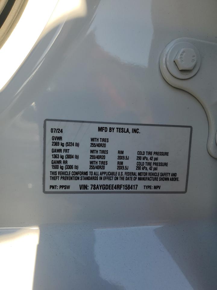 2024 Tesla Model Y VIN: 7SAYGDEE4RF158417 Lot: 82092035
