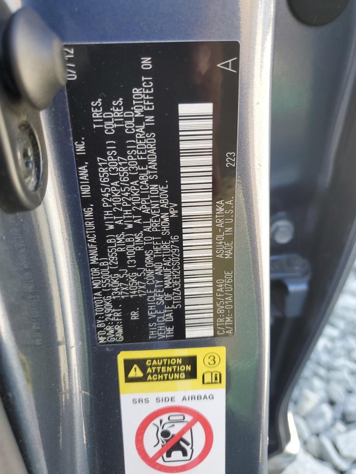2012 Toyota Highlander Base VIN: 5TDZA3EH2CS029716 Lot: 81514085