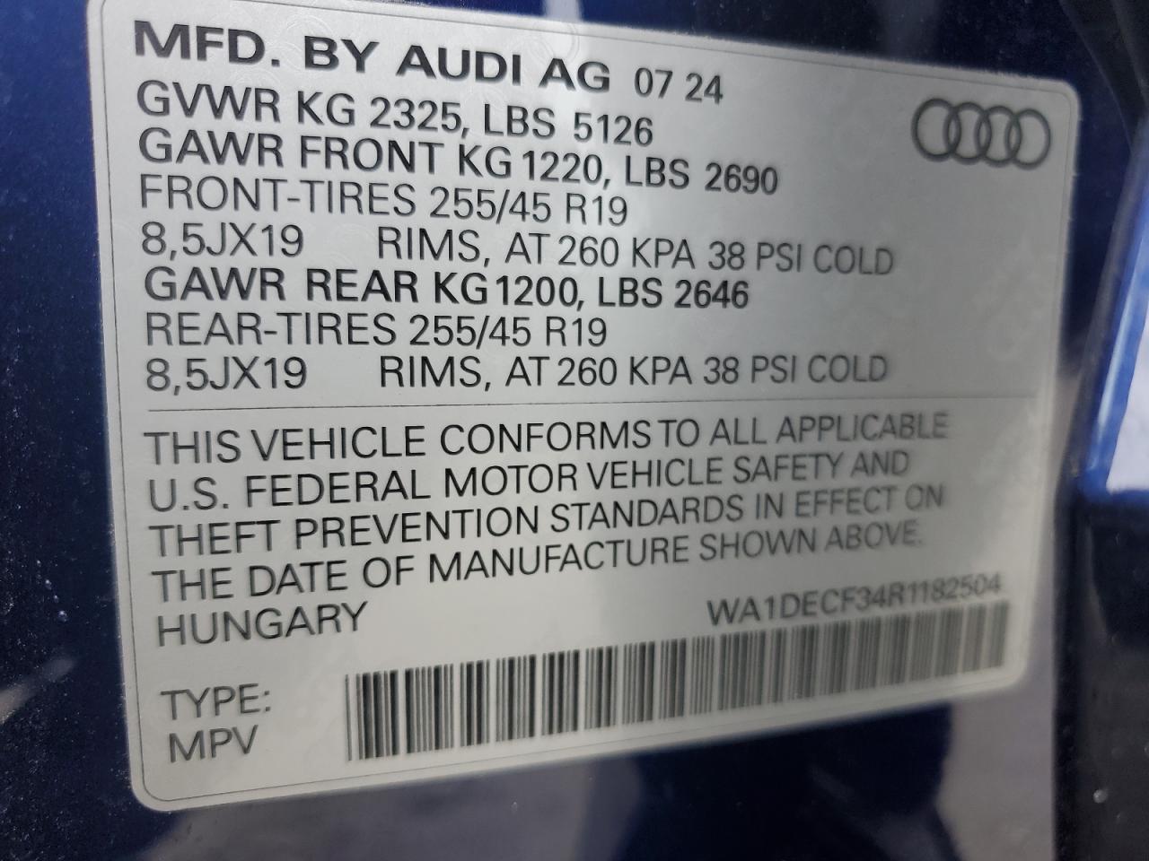 2024 Audi Q3 Premium S Line 45 VIN: WA1DECF34R1182504 Lot: 81881585