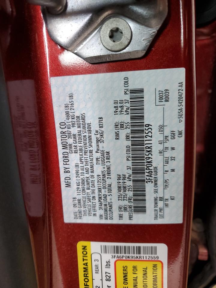 2019 Ford Fusion Titanium VIN: 3FA6P0K95KR112559 Lot: 81525735