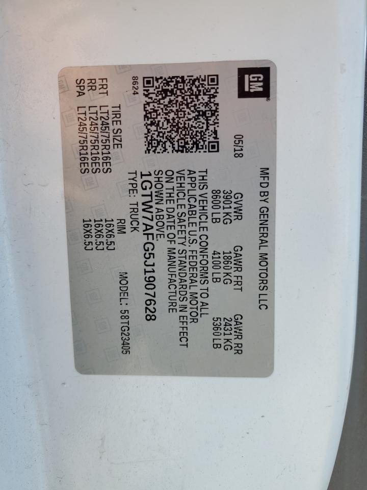 2018 GMC Savana G2500 VIN: 1GTW7AFG5J1907628 Lot: 80237865