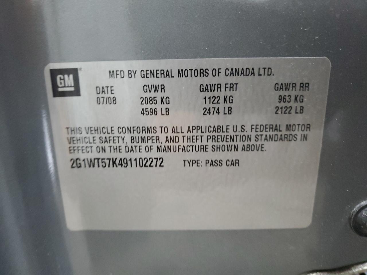 2009 Chevrolet Impala 1Lt VIN: 2G1WT57K491102272 Lot: 71498785