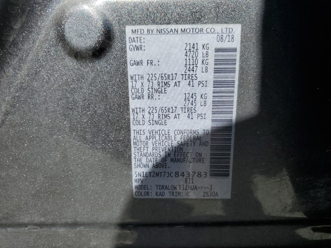 2018 Nissan Rogue Sv Hybrid VIN: 5N1ET2MT7JC843783 Lot: 72064125