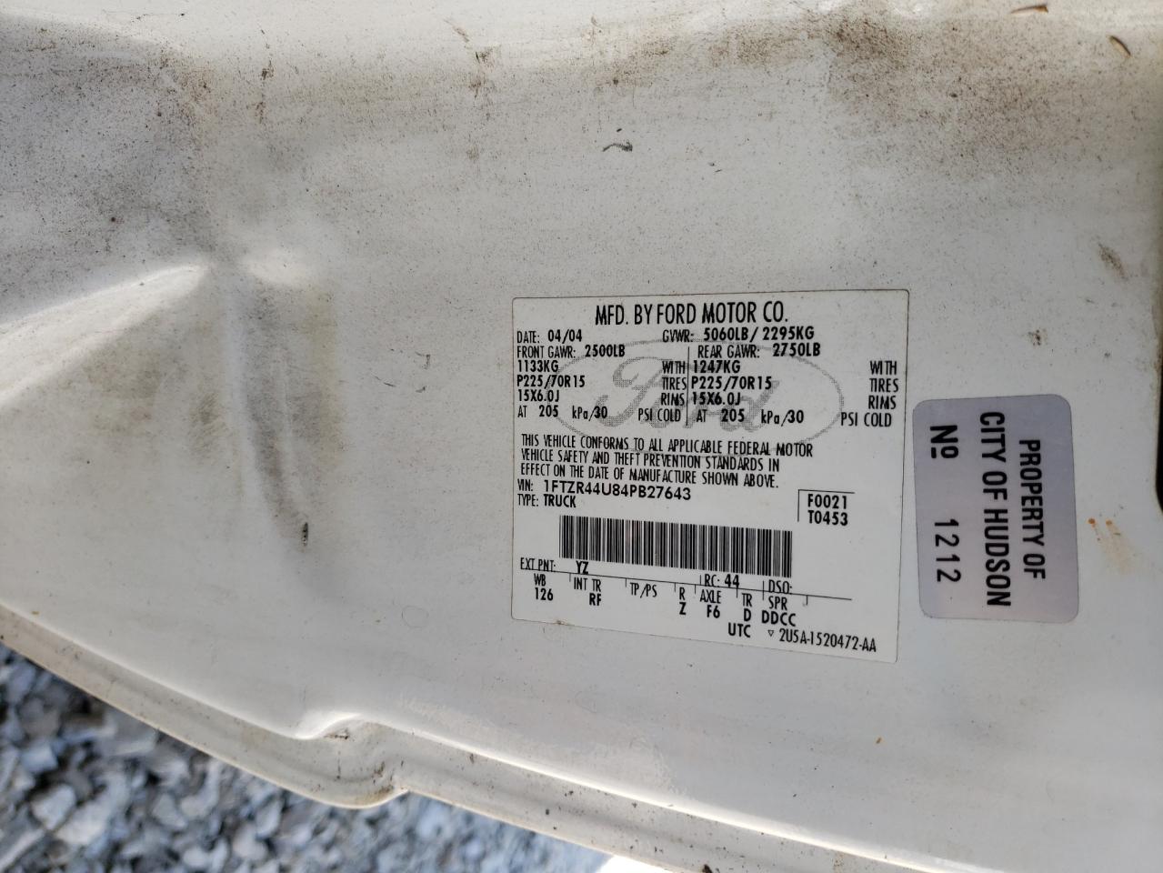 2004 Ford Ranger Super Cab VIN: 1FTZR44U84PB27643 Lot: 80287715