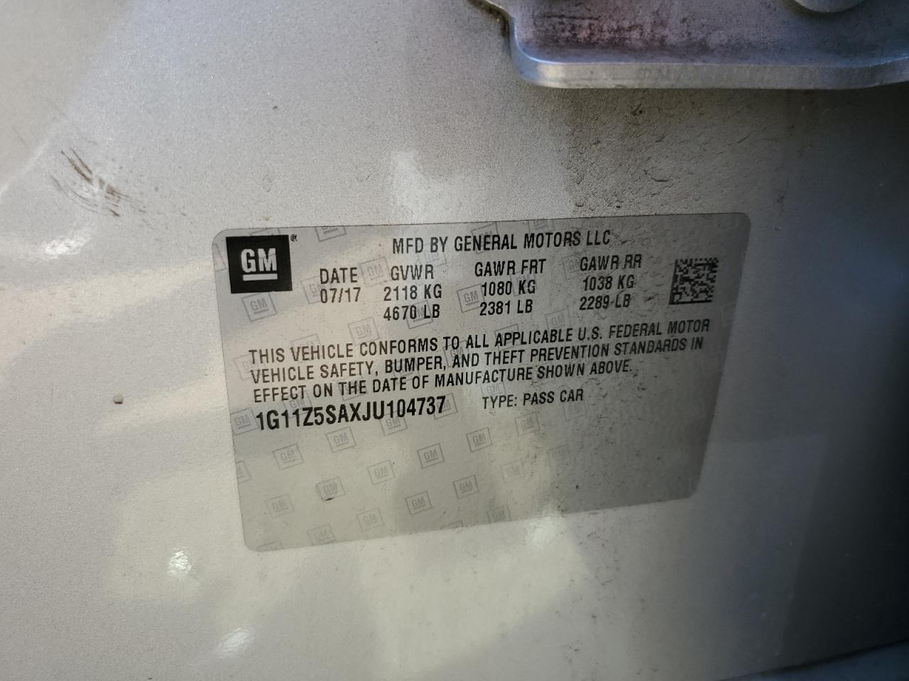 2018 Chevrolet Impala Ls VIN: 1G11Z5SAXJU104737 Lot: 80736985