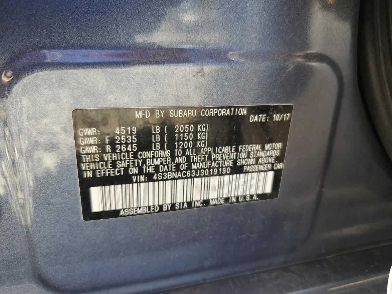 2018 Subaru Legacy 2.5I Premium VIN: 4S3BNAC63J3019190 Lot: 84549125