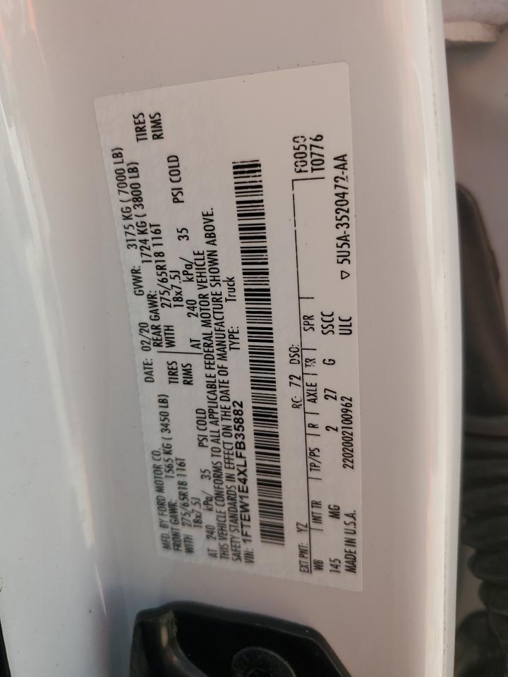 2020 Ford F150 Supercrew VIN: 1FTEW1E4XLFB35882 Lot: 80453295