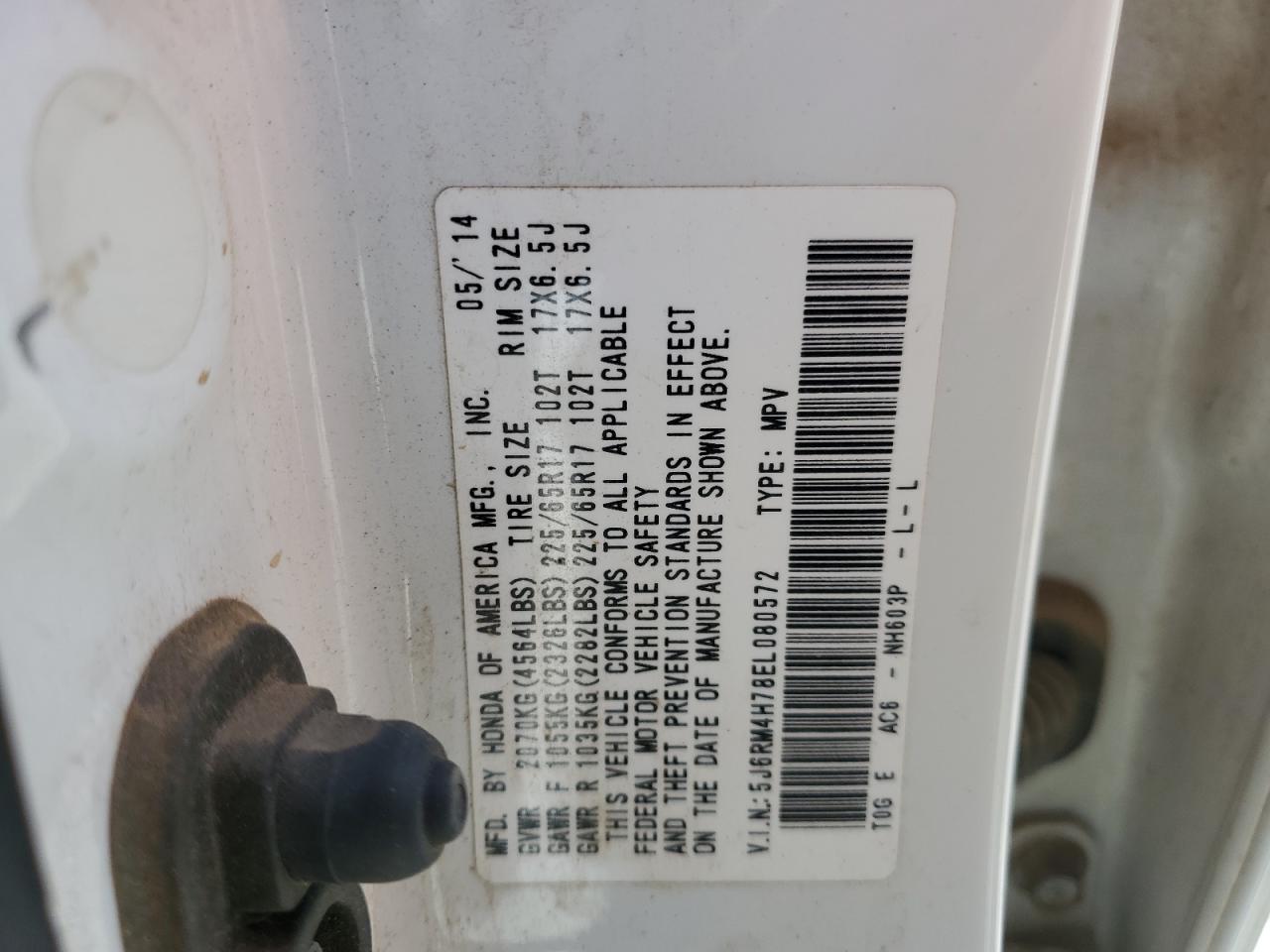 2014 Honda Cr-V Exl VIN: 5J6RM4H78EL080572 Lot: 80208345