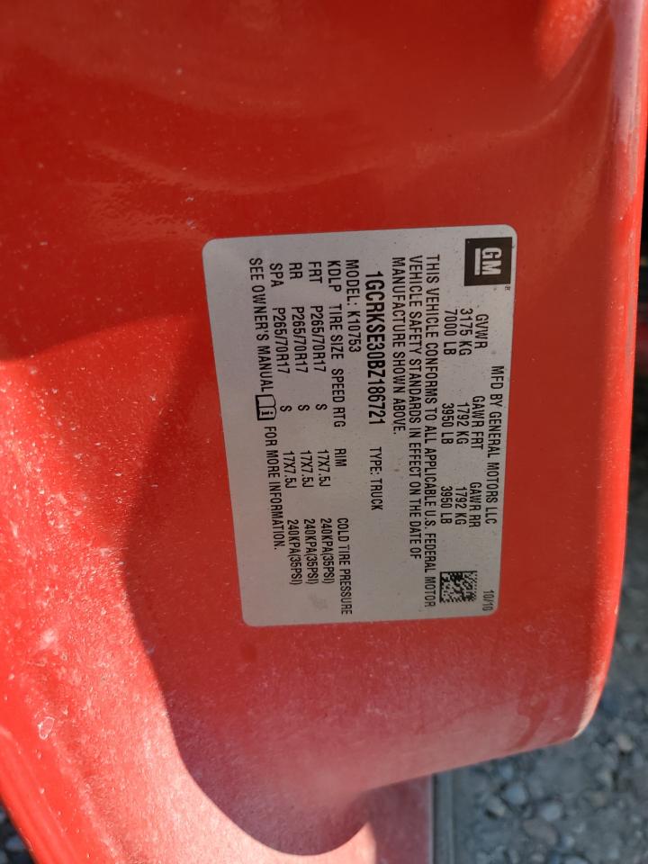 2011 Chevrolet Silverado K1500 Lt VIN: 1GCRKSE30BZ186721 Lot: 70212455