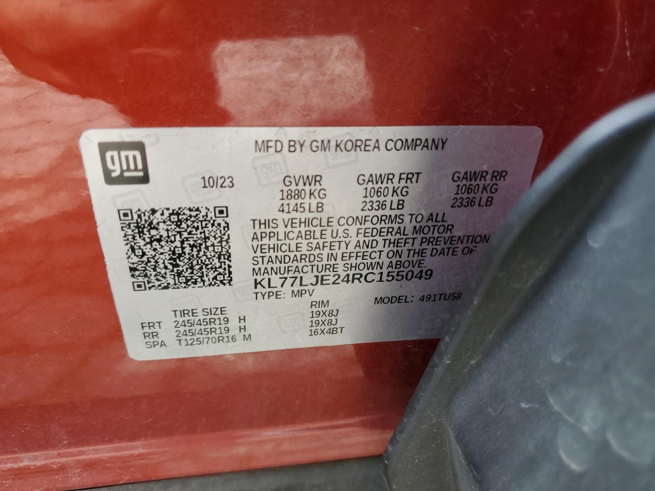 2024 Chevrolet Trax 2Rs VIN: KL77LJE24RC155049 Lot: 71680215