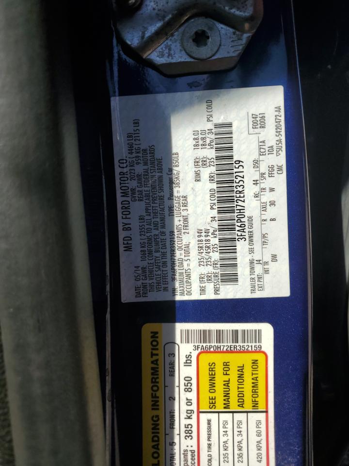 2014 Ford Fusion Se VIN: 3FA6P0H72ER352159 Lot: 71925115