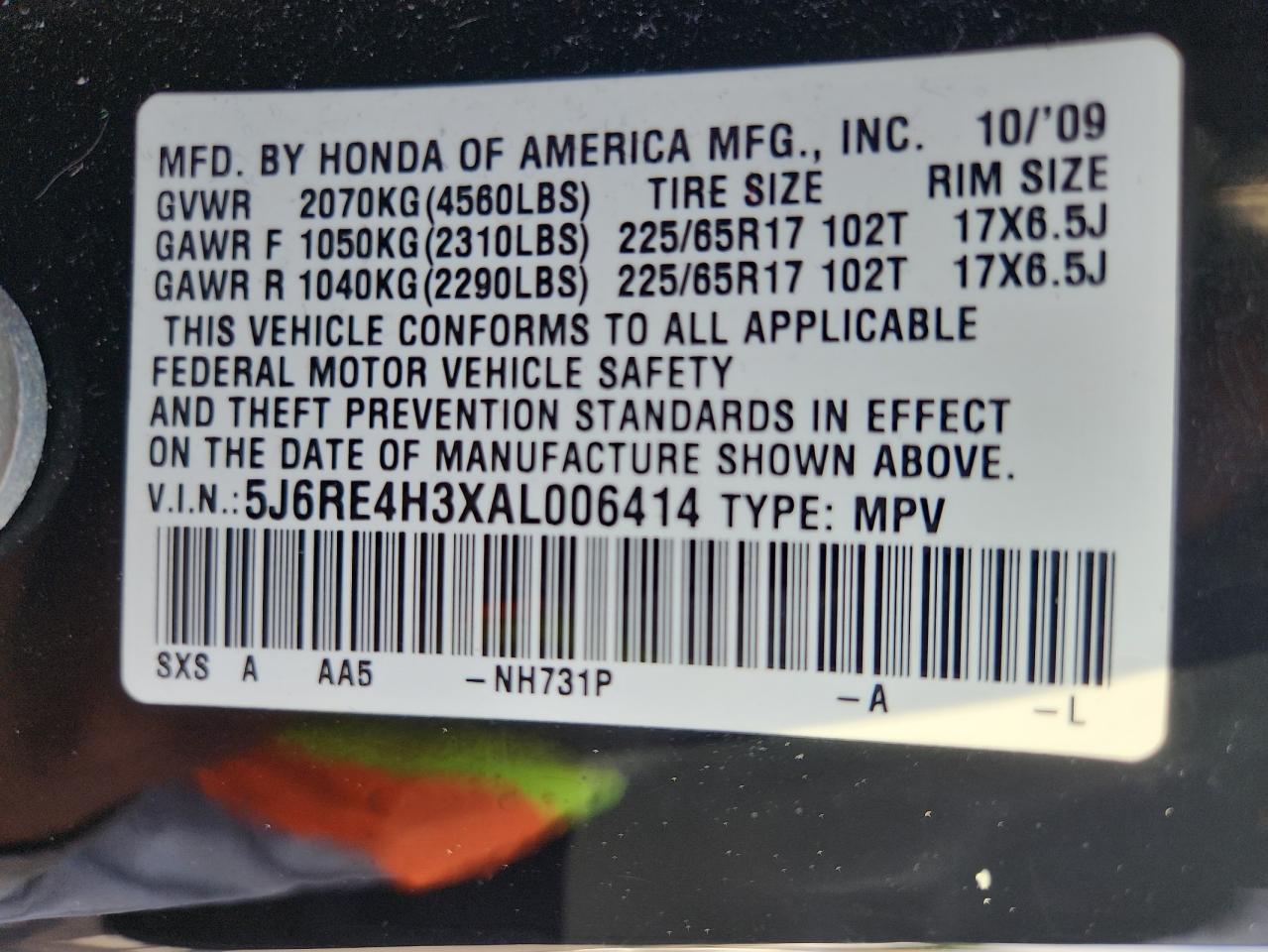 2010 Honda Cr-V Lx VIN: 5J6RE4H3XAL006414 Lot: 71198965