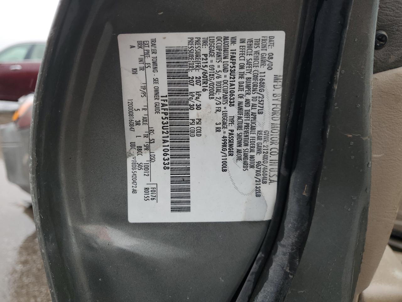 2002 Ford Taurus Se VIN: 1FAFP53U21A106338 Lot: 81676445