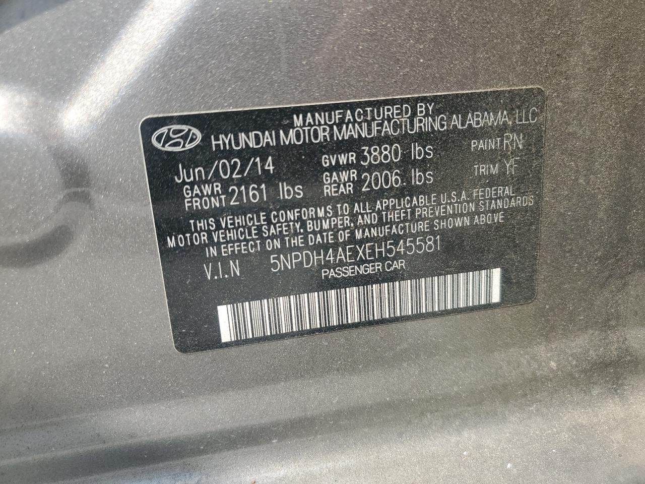 2014 Hyundai Elantra VIN: 5NPDH4AEXEH545581 Lot: 81017715