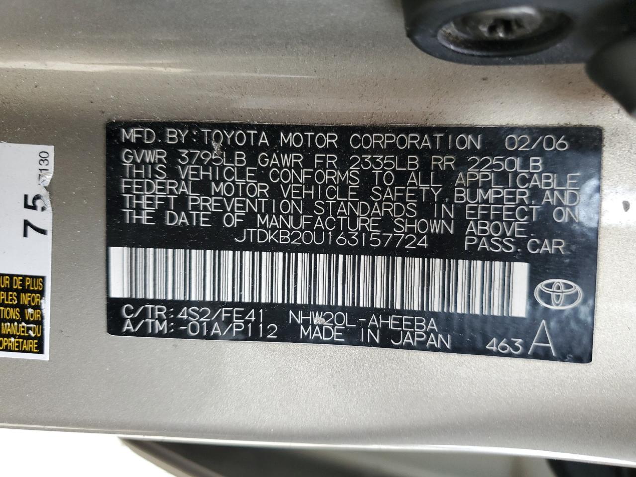 2006 Toyota Prius VIN: JTDKB20U163157724 Lot: 80403055