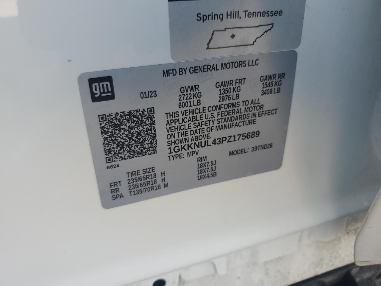 2023 GMC Acadia Slt VIN: 1GKKNUL43PZ175689 Lot: 72088505