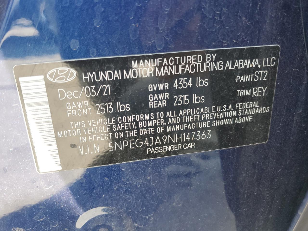 2022 Hyundai Sonata Se VIN: 5NPEG4JA9NH147363 Lot: 81251175