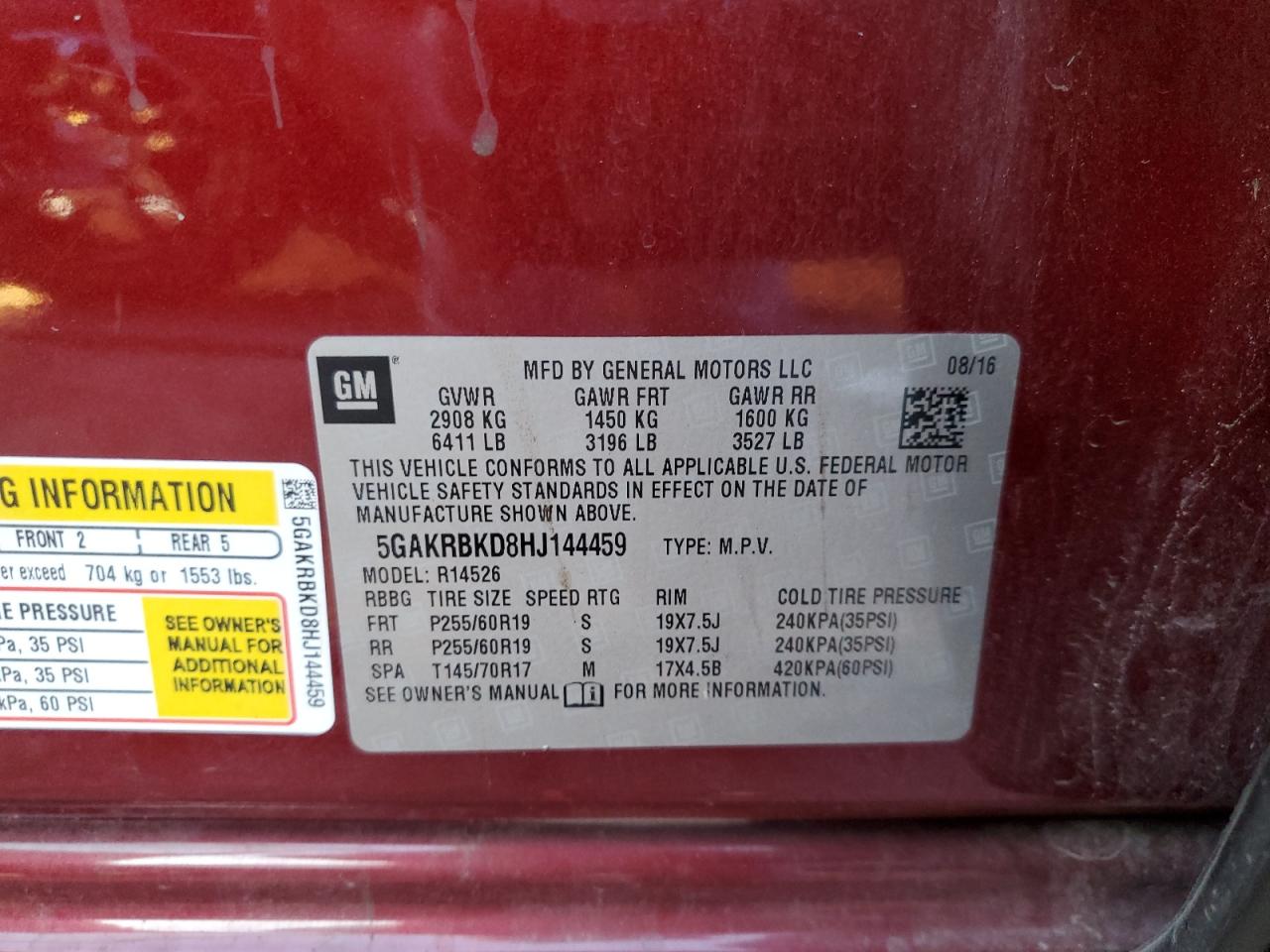 2017 Buick Enclave VIN: 5GAKRBKD8HJ144459 Lot: 72011195