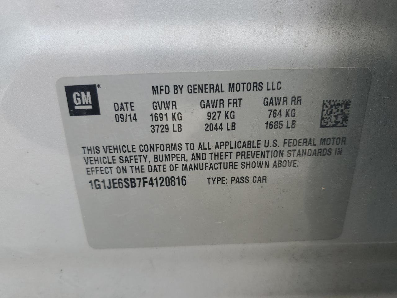 2015 Chevrolet Sonic Ltz VIN: 1G1JE6SB7F4120816 Lot: 84050975