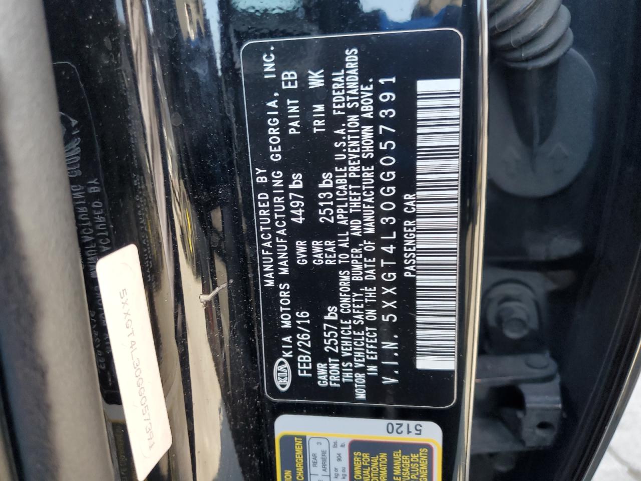 2016 Kia Optima Lx VIN: 5XXGT4L30GG057391 Lot: 80814015