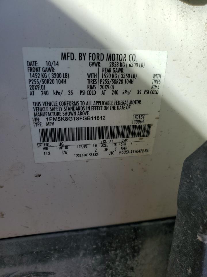 2015 Ford Explorer Sport VIN: 1FM5K8GT8FGB11812 Lot: 71244385