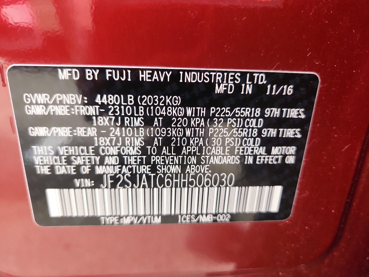 2017 Subaru Forester 2.5I Touring VIN: JF2SJATC6HH506030 Lot: 72047655