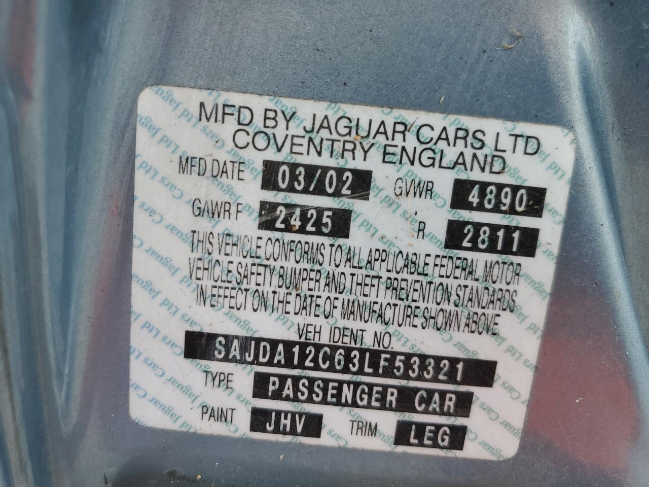 2003 Jaguar Xj Sport VIN: SAJDA12C63LF53321 Lot: 84354875