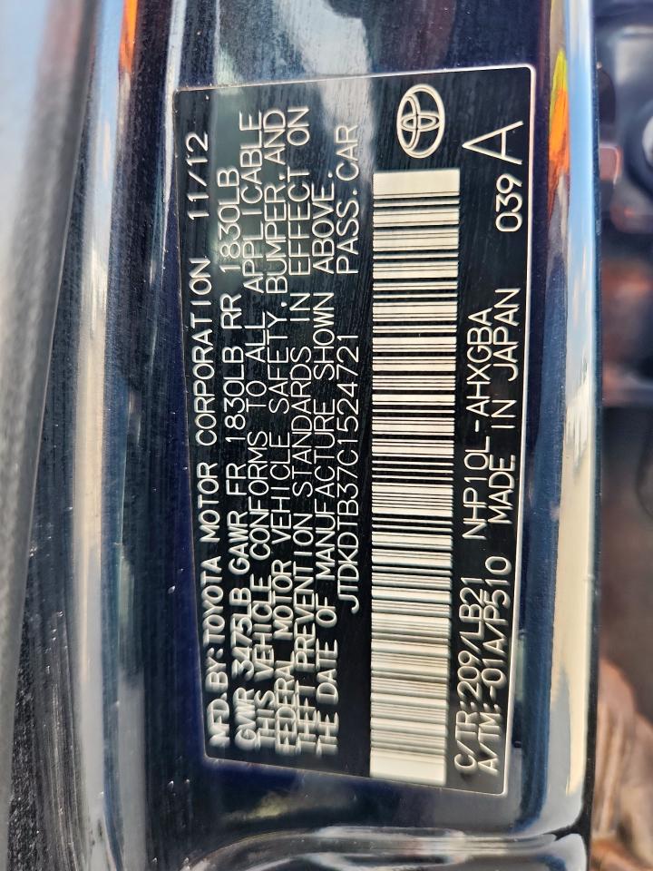 2012 Toyota Prius C VIN: JTDKDTB37C1524721 Lot: 81414465