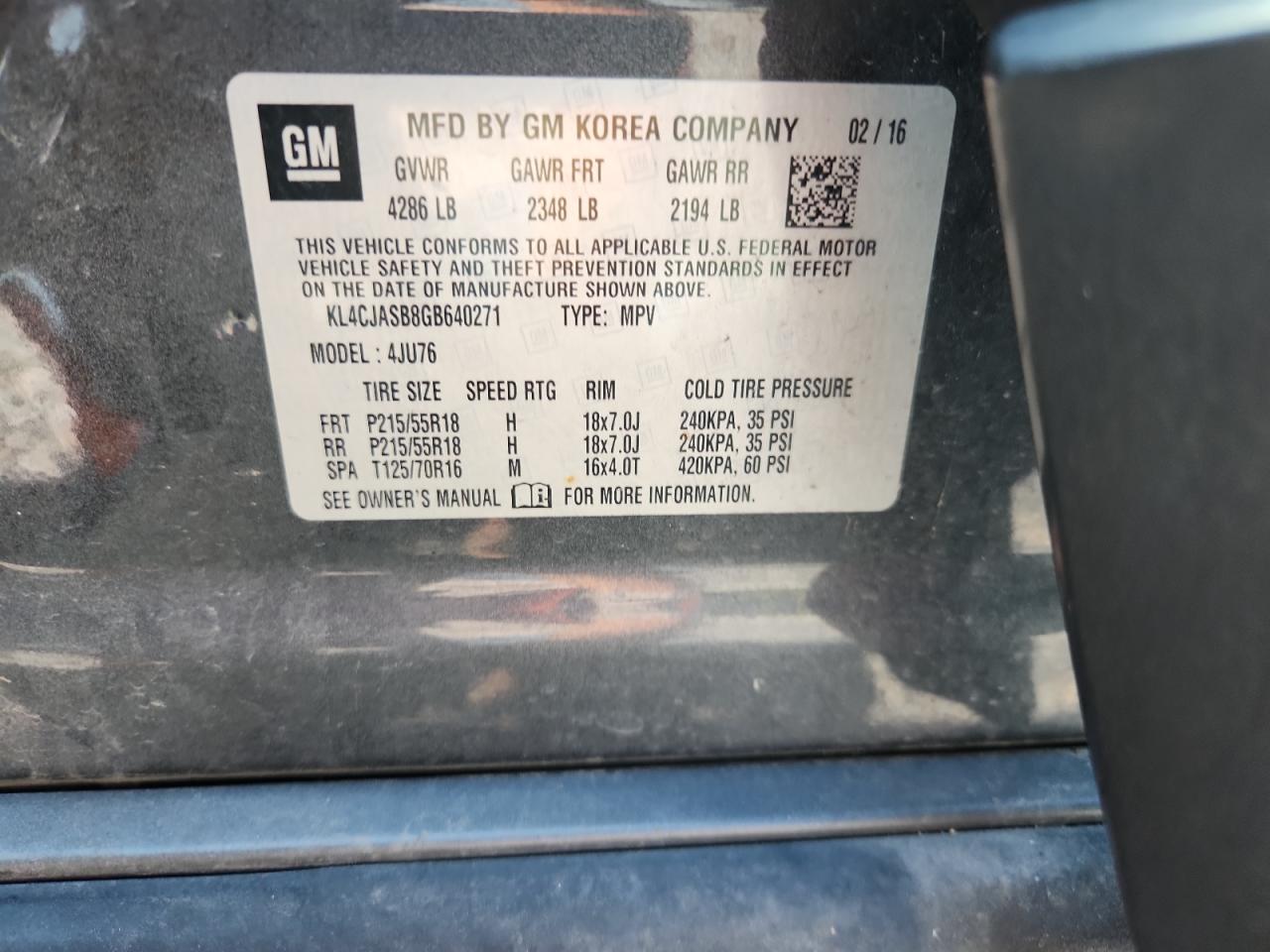 2016 Buick Encore VIN: KL4CJASB8GB640271 Lot: 80157625