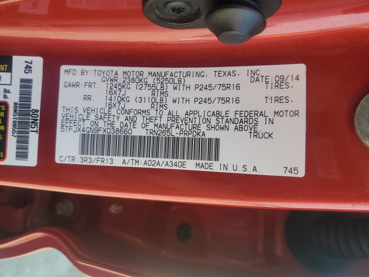 2015 Toyota Tacoma Double Cab Prerunner VIN: 5TFJX4GN9FX038660 Lot: 81348075